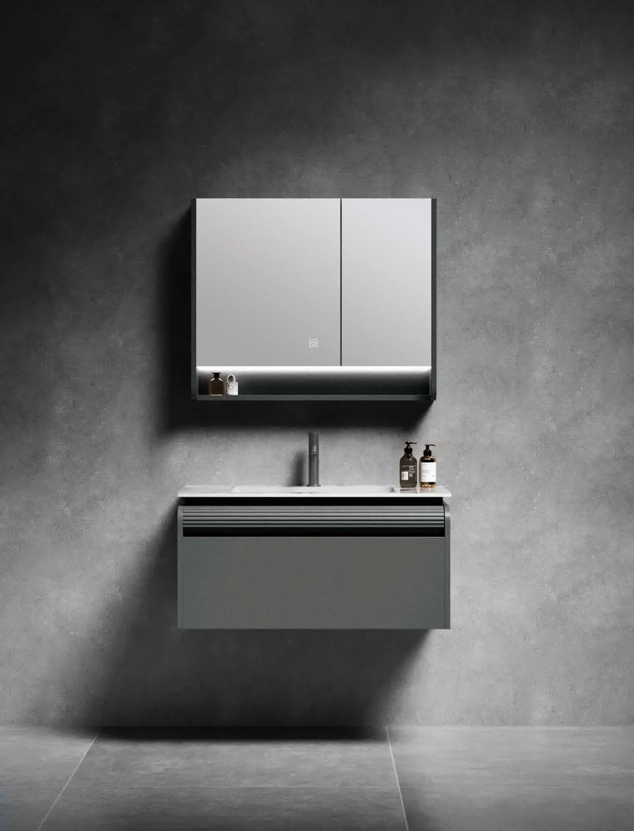 Compact 600–800 mm suites: AG-6173 compact mirror-cabinet set