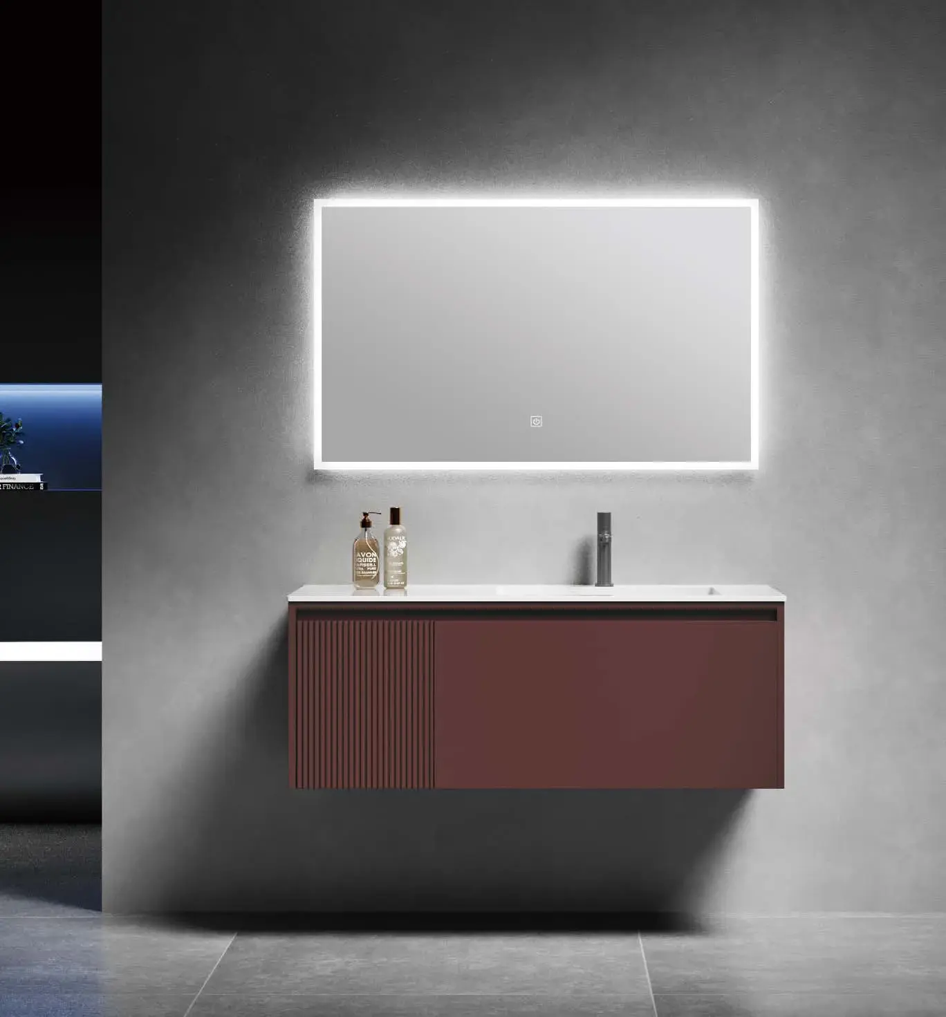 Statement 1200 mm suites: Wide suspended vanity composition