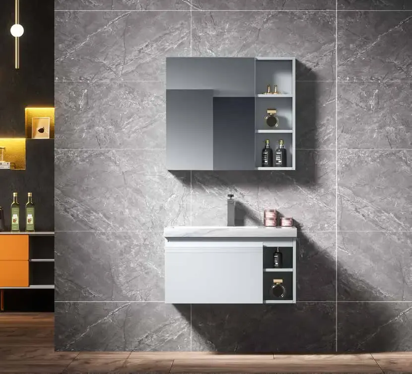 Compact modular bathroom suites: Compact open-storage configuration