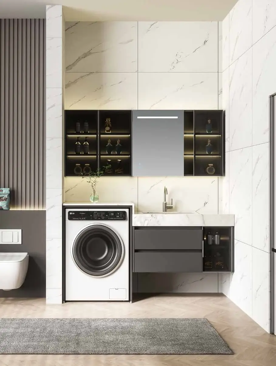 Bathroom & laundry combination walls: Laundry-ready vanity composition