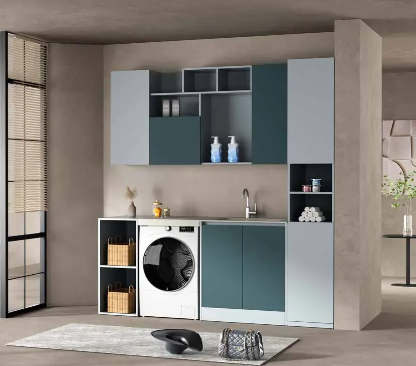 Balcony laundry cabinet systems: Large-format utility cabinet system