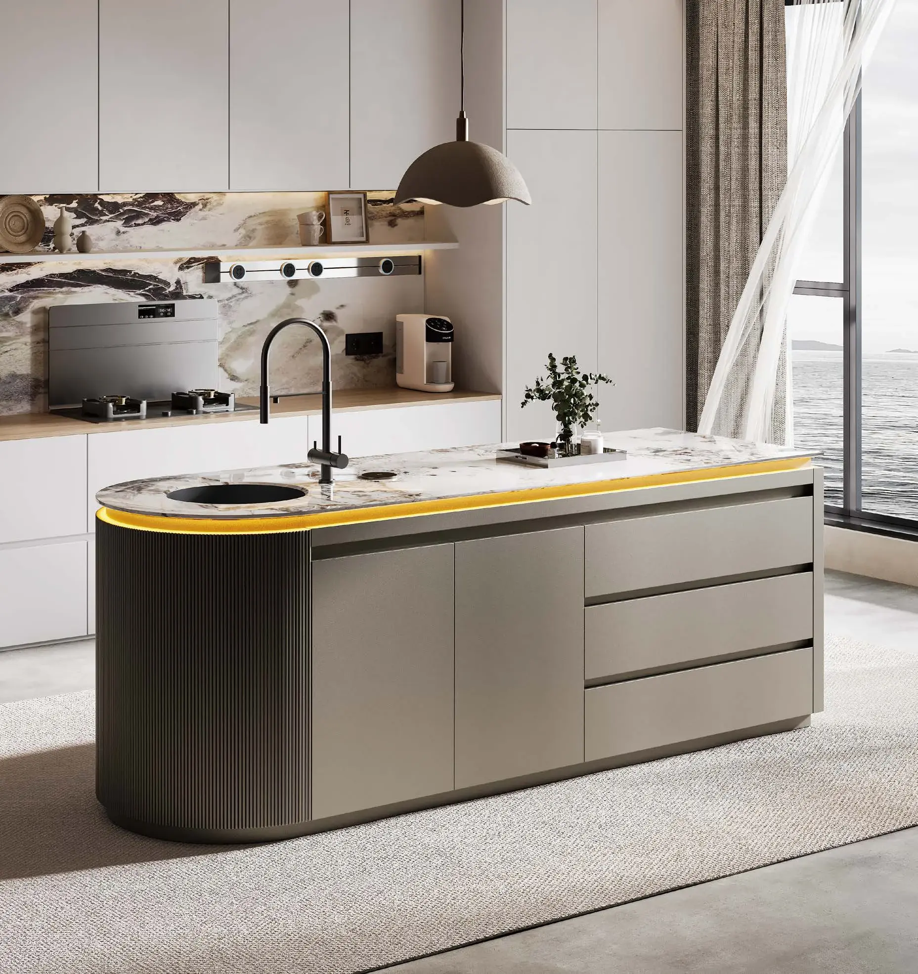 Statement 2400 mm islands: Rounded statement island
