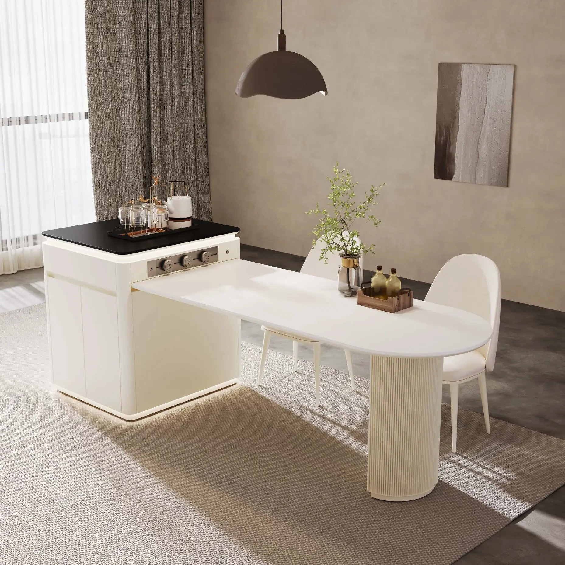 Extendable dining islands: White extendable dining island