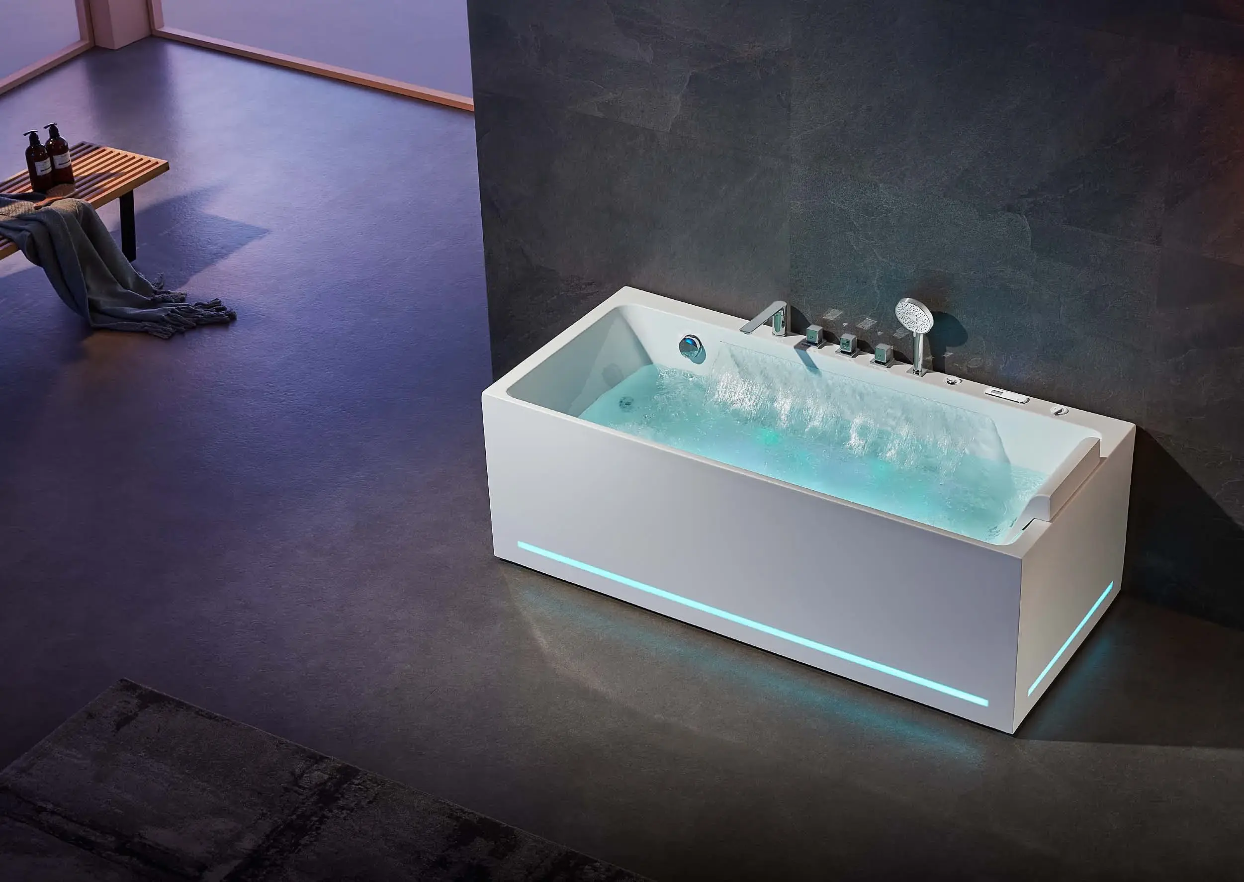 Illuminated rectangular whirlpool baths: Linear illuminated whirlpool
