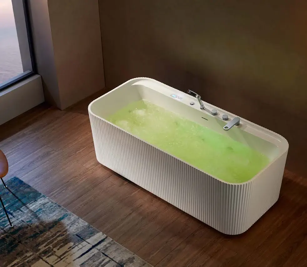 Fluted freestanding hydrotherapy: Fluted corner and control detail