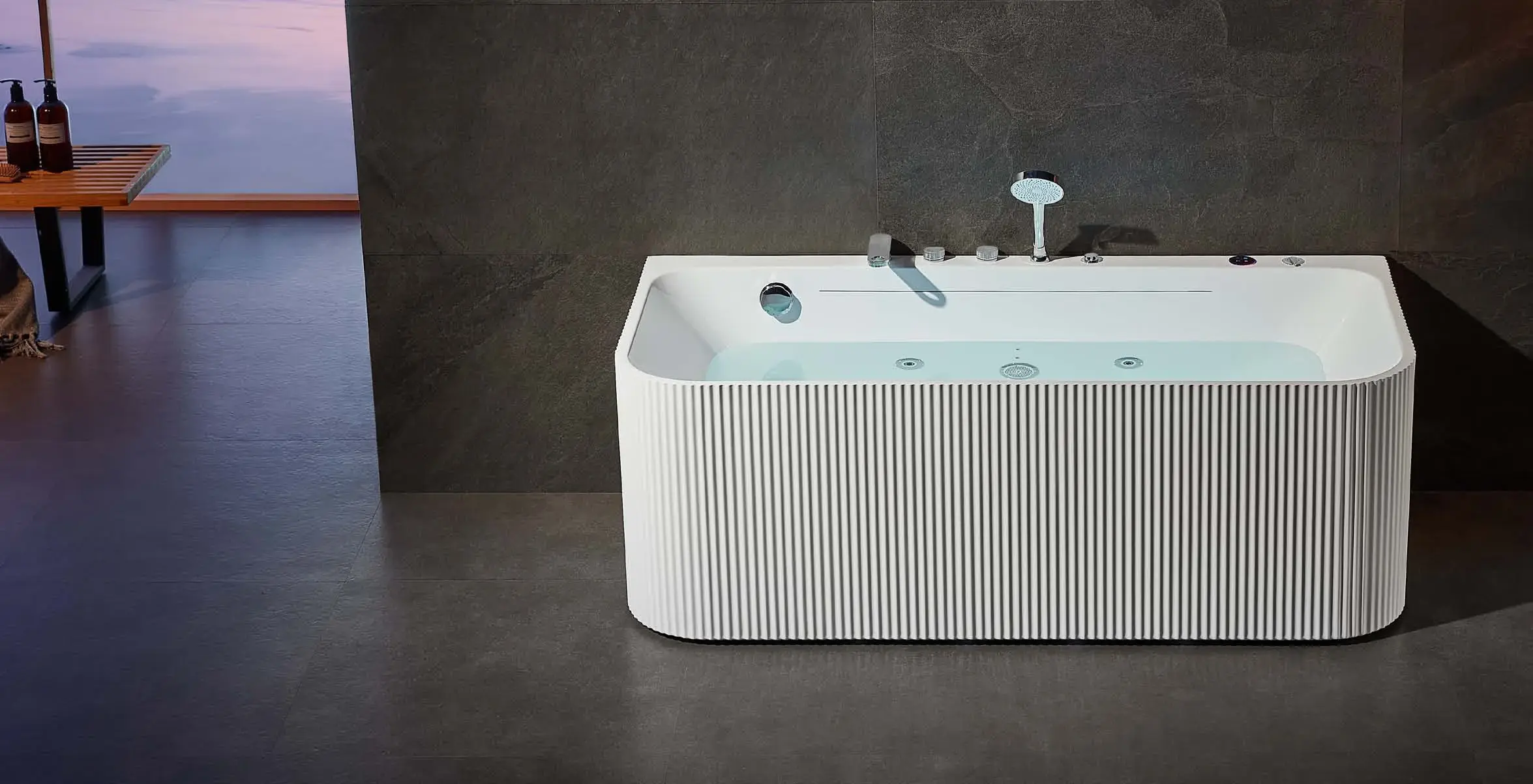 Fluted freestanding hydrotherapy: Rounded fluted hydrotherapy bath
