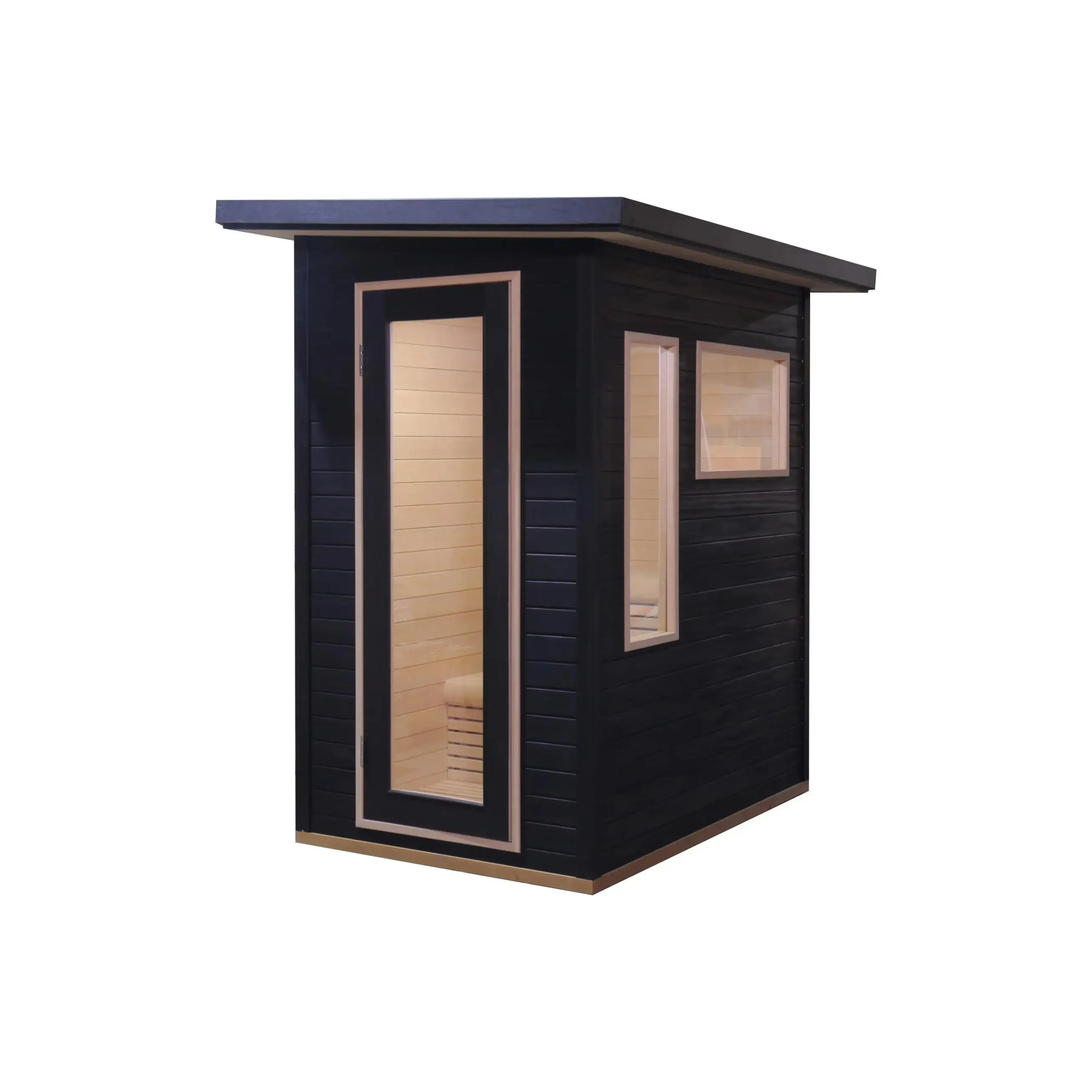 Compact inclined-roof cabins: Dark-finish inclined-roof cabin