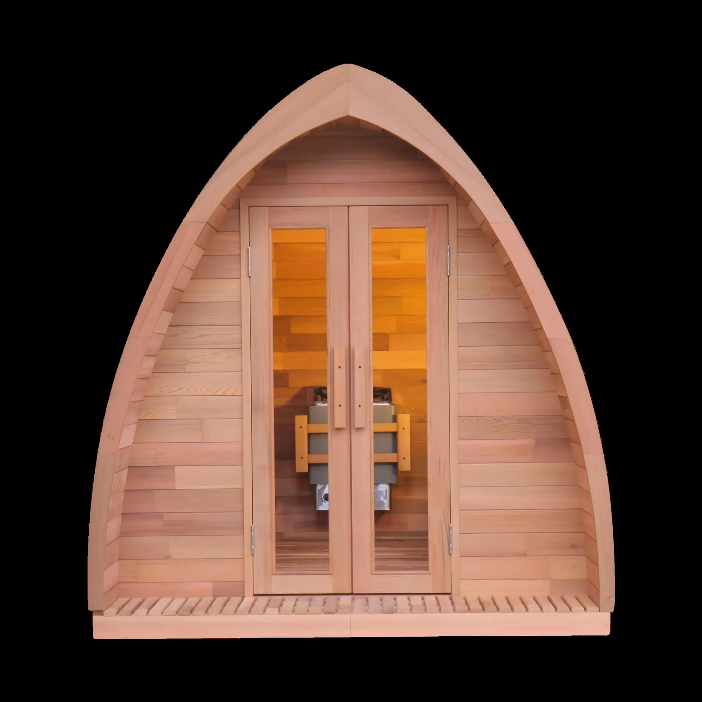 Oval and square-barrel rooms: Arched oval sauna cabin