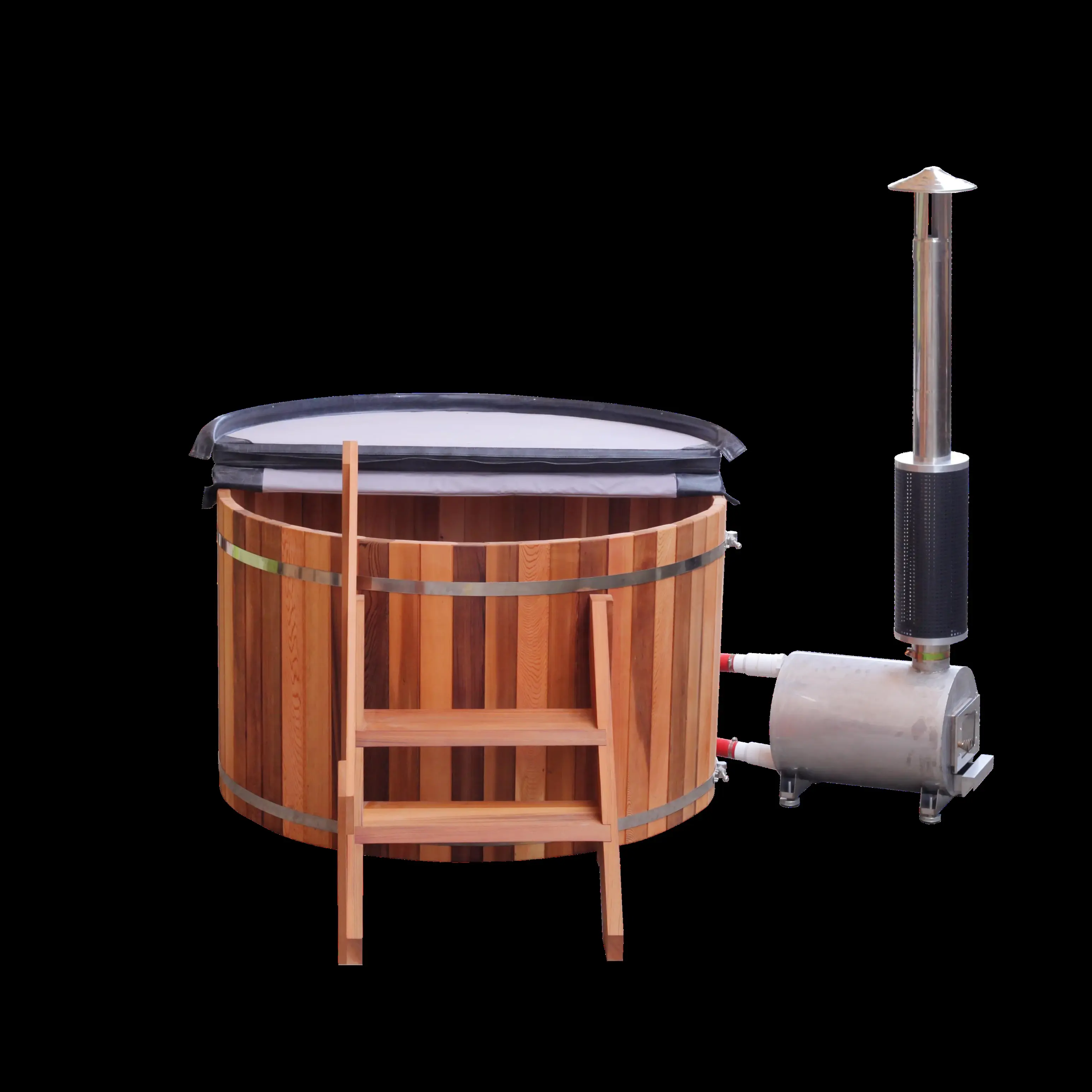 Wood-fired soaking tubs: Covered wood-fired soaking tub