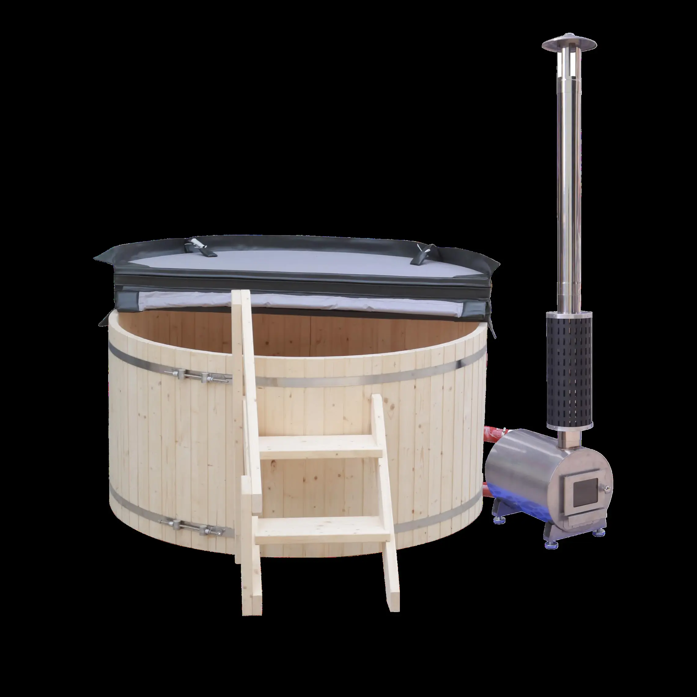 Wood-fired soaking tubs: Painted outdoor soaking tub