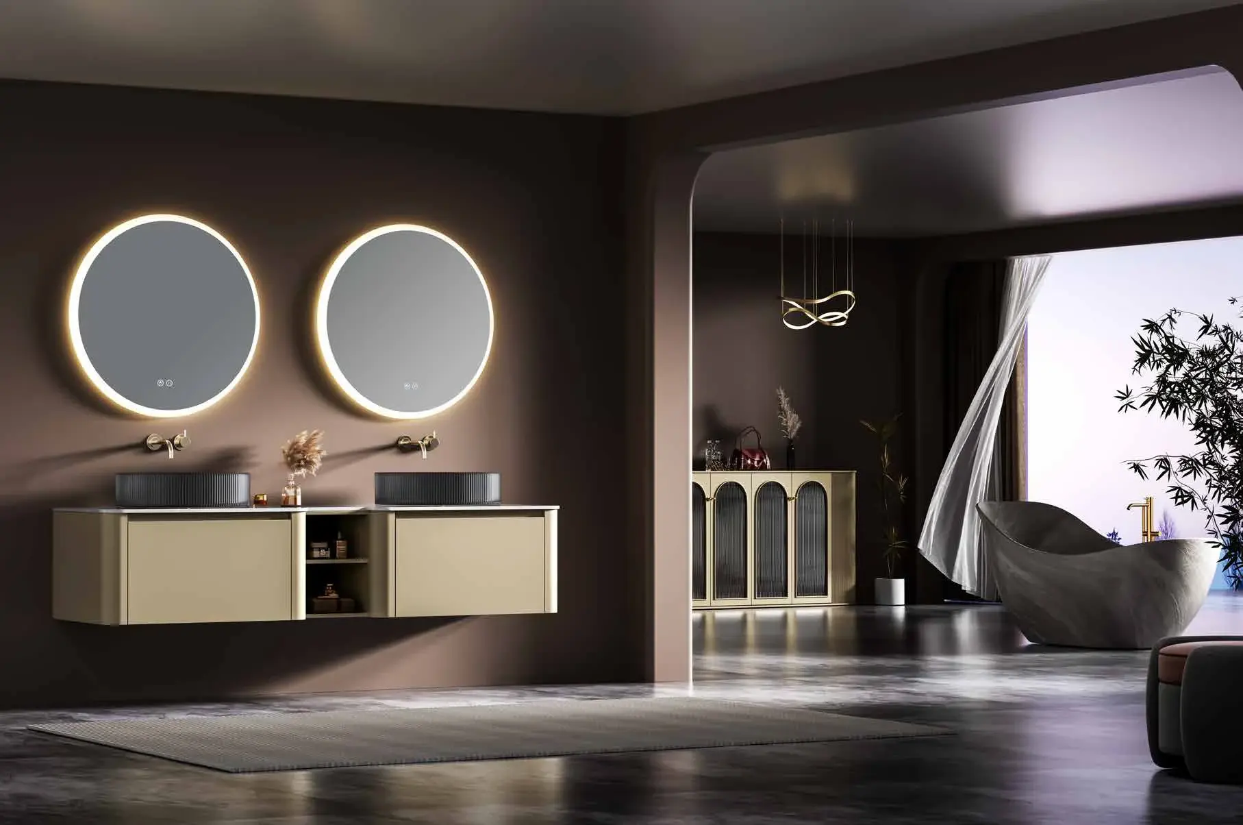 Statement double-basin suites: Illuminated double-basin statement suite