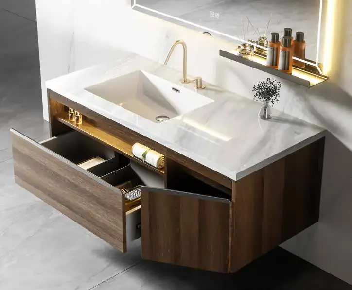 Compact illuminated storage suites: Warm compact vanity storage