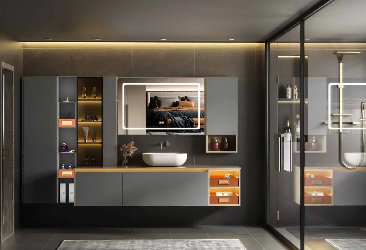 Whole-room bathroom compositions: Dark whole-room bathroom composition
