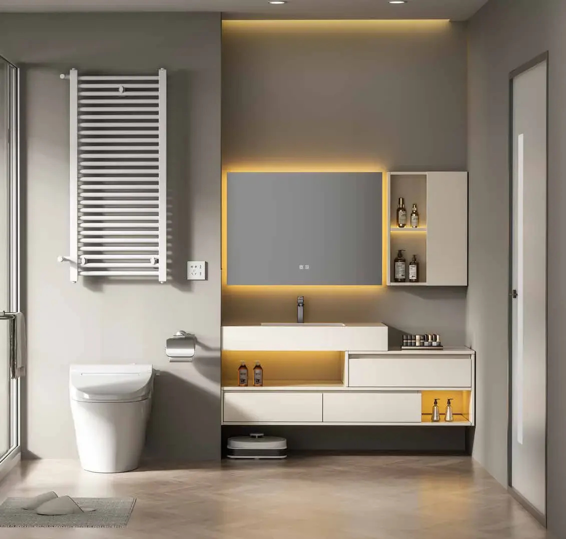 Whole-room bathroom compositions: Compact coordinated bathroom wall