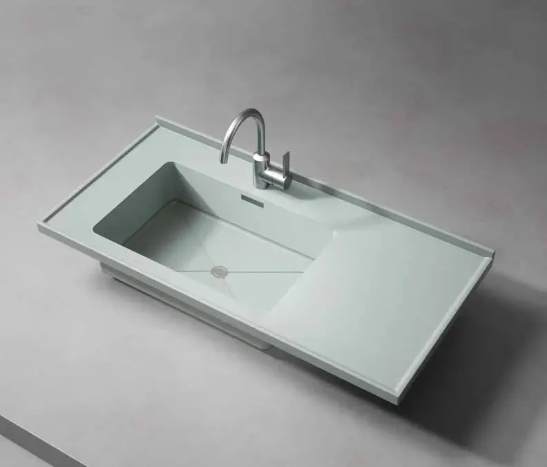 Bathroom basin components: Pale-blue stainless basin top